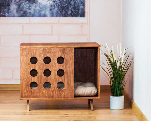 Casa de animais de estimação de madeira cama lateral casa de cães de gato moderno cama de cão