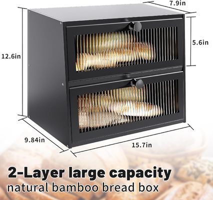 Caixa de pão grande de madeira feita à mão com janela de madeira de madeira para benefício