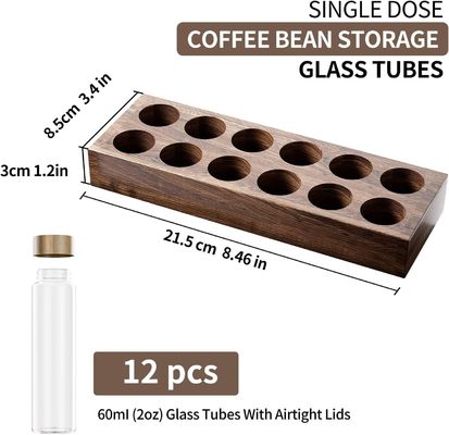 Container de armazenamento de grãos de café de madeira versátil com tubo de dose única e suporte de suporte