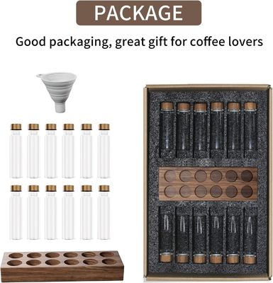 Container de armazenamento de grãos de café de madeira versátil com tubo de dose única e suporte de suporte