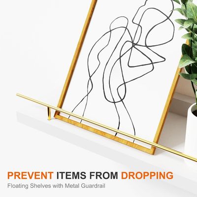 Prateleiras de parede de banheiro Conjunto de 3 com corrimão de metal dourado e madeira de bambu 41X13.5X2cm