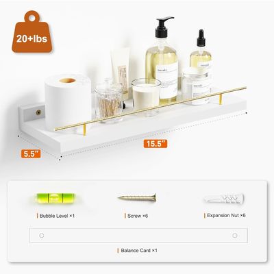 Prateleiras de parede de banheiro Conjunto de 3 com corrimão de metal dourado e madeira de bambu 41X13.5X2cm