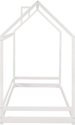 Mobiliário de quarto de crianças Cama de chão de tamanho duplo com design de casa de madeira e moldura de dossel