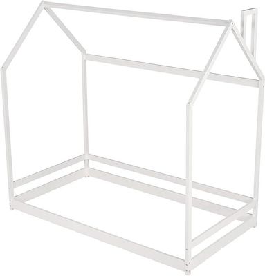 Mobiliário de quarto de crianças Cama de chão de tamanho duplo com design de casa de madeira e moldura de dossel