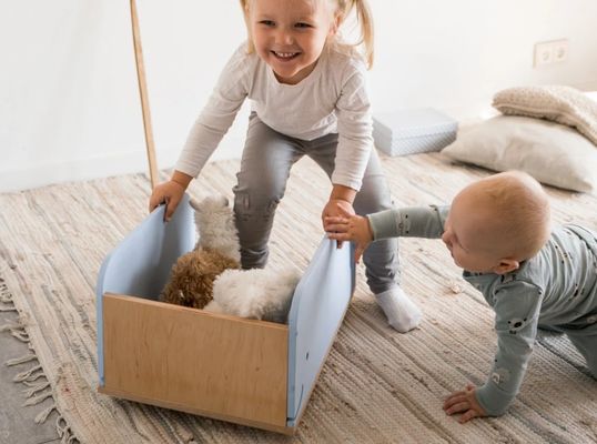 Caixa de brinquedos de madeira em rodas personalizada como seu pedido para a organização de brinquedos infantis