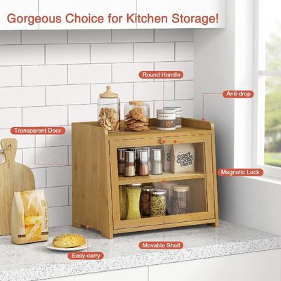 Encomenda personalizada Container de armazenamento de pão de madeira extra grande de 2 prateleiras para balcão de cozinha