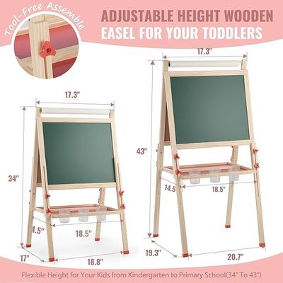 Madeira maciça Ajustável Duplo Lado Arte Desenho Chalkboard de pé com material de pinheiro