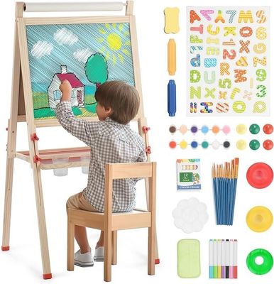 Madeira maciça Ajustável Duplo Lado Arte Desenho Chalkboard de pé com material de pinheiro