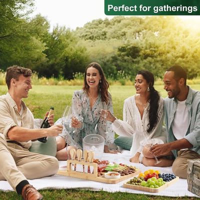 Tabuleiro de queijo de bambu e conjunto de facas para corte de cozinha