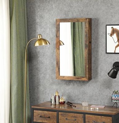 Armário de jóias montado na parede/porta com espelho de comprimento completo e 6 LEDs