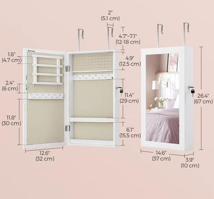 Serviço personalizado Armário de jóias brancas com 6 gavetas e estrutura de madeira maciça