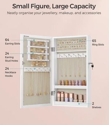 Serviço personalizado Armário de jóias brancas com 6 gavetas e estrutura de madeira maciça