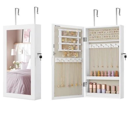 Serviço personalizado Armário de jóias brancas com 6 gavetas e estrutura de madeira maciça