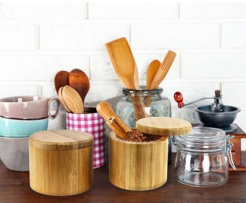 Frascos de especiarias de vidro de 120 ml com tampas de bambu Solução de armazenamento natural e economizadora de espaço