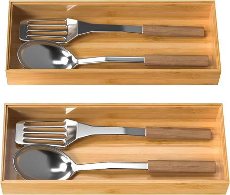 Conjunto de 2 organizadores de gavetas de bambu para cozinha 15" x 6" x 2"