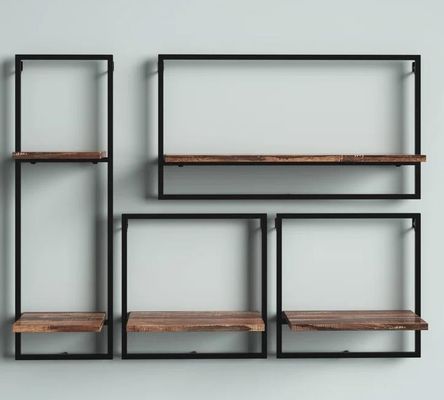 Serviço personalizado De pinho de madeira de cor flutuante pendente parede prateleiras de ferro para exibição de quarto