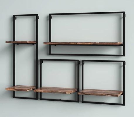 Serviço personalizado De pinho de madeira de cor flutuante pendente parede prateleiras de ferro para exibição de quarto