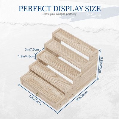 Barnizamento de madeira Colônia Stand Rack Display Riser Prateleira com gaveta Armazenamento TIMBER