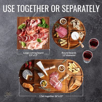 All-Season Wood Round Cheese Board Set Unique Boards de Charcuterie de madeira extra grande bandeja de queijo