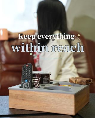 Logotipo personalizado Soft Silicone Acacia Sofá de Madeira Caddy para Snacks Bebidas Remote