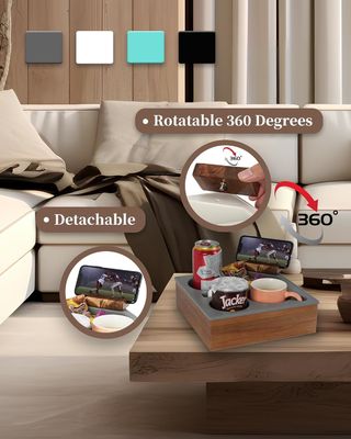 Logotipo personalizado Soft Silicone Acacia Sofá de Madeira Caddy para Snacks Bebidas Remote