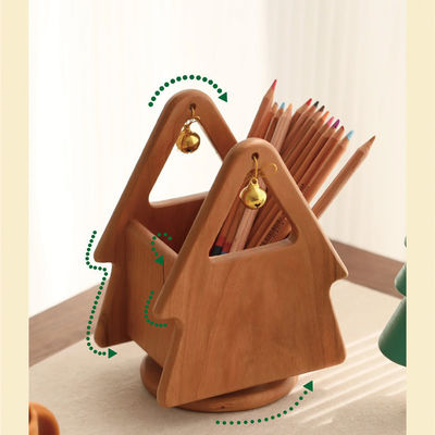 Organizador de mesa em forma de árvore de Natal de madeira elegante para suprimentos e ferramentas de escritório
