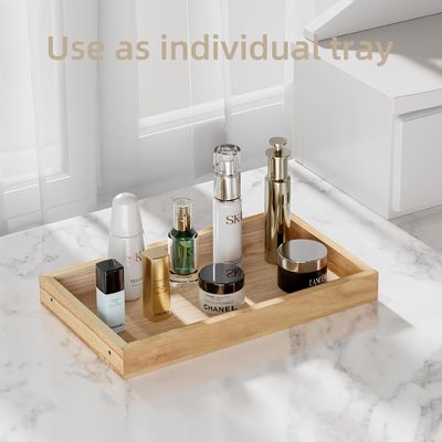 Organizador de perfumes de maquiagem não dobrável com bandeja de madeira e prateleira de cosméticos acrílicos