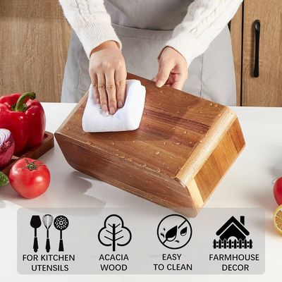 Contador Grande porta utensílios de madeira de acácia para impressão de cozinha manuseio laser gravura