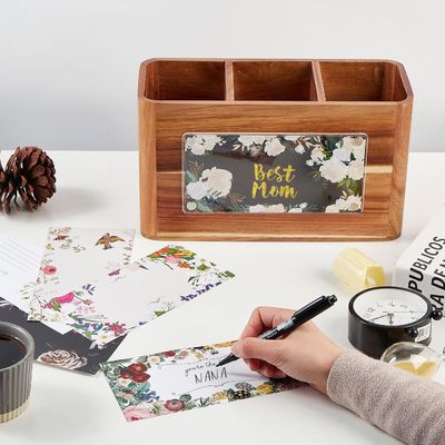 Contador Grande porta utensílios de madeira de acácia para impressão de cozinha manuseio laser gravura