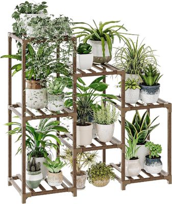 3 Tiers Escada Multipl Plant Holder Rack de plantas de madeira para sala de estar Patio Boho Decoração de casa