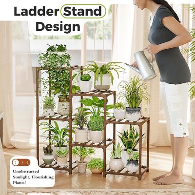 3 Tiers Escada Multipl Plant Holder Rack de plantas de madeira para sala de estar Patio Boho Decoração de casa