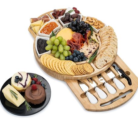 Rectângulo de queijo de bambu Prato e faca para compradores comerciais Lojas de presentes