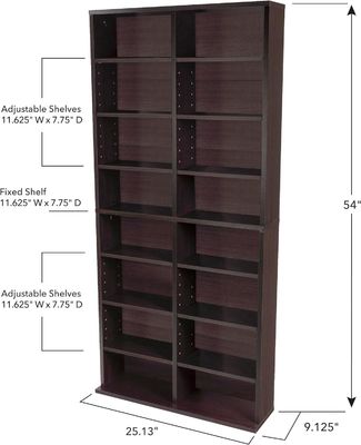 12 prateleiras ajustáveis e 4 prateleiras fixas