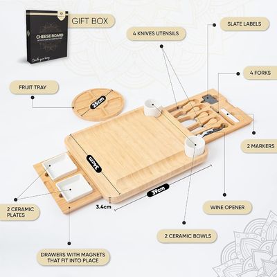 Rectângulo de queijo de bambu Prato e faca para compradores comerciais Lojas de presentes