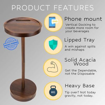 Tabela de café específica Tabela de bebida de madeira moderna com telefone montado e tamanho redondo pequeno