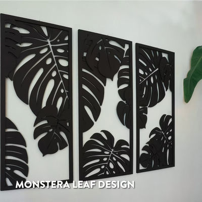 Decoração Monstera personalizável em 3 painéis Estruturas de madeira incluídas para arte de parede de plantas