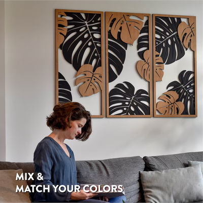 Decoração Monstera personalizável em 3 painéis Estruturas de madeira incluídas para arte de parede de plantas