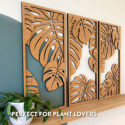 Decoração Monstera personalizável em 3 painéis Estruturas de madeira incluídas para arte de parede de plantas
