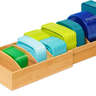 Bamboo de madeira expansível 13-27 "Container de armazenamento de alimentos Organizador para cozinha OEM Jantar