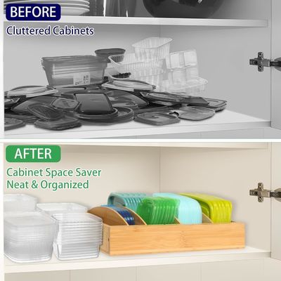 Bamboo de madeira expansível 13-27 "Container de armazenamento de alimentos Organizador para cozinha OEM Jantar