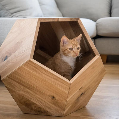 Container de armazenamento doméstico Cova de cama de gato em design moderno com madeira maciça e mesa lateral