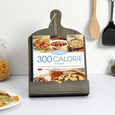 Porta-livros de receitas de madeira rústica ajustável e dobrável para armazenamento de cozinha