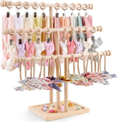 Decoração de prateleira de parede de madeira 3-Tier Baby Headband Holder Hairbands Display Stand