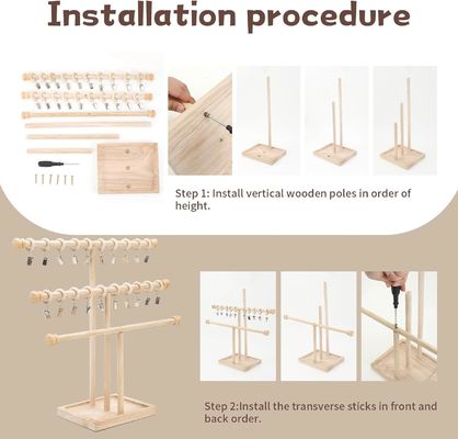 Decoração de prateleira de parede de madeira 3-Tier Baby Headband Holder Hairbands Display Stand