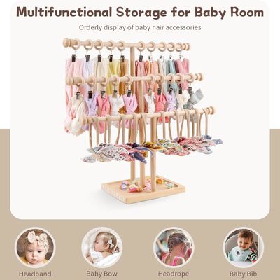 Decoração de prateleira de parede de madeira 3-Tier Baby Headband Holder Hairbands Display Stand