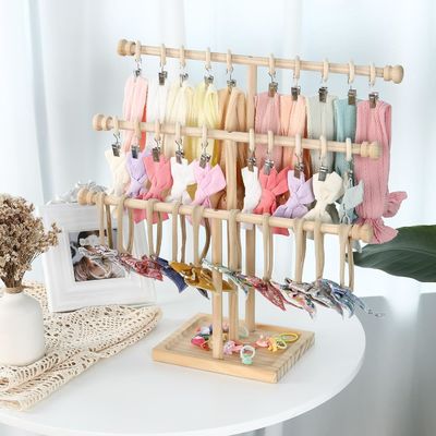 Decoração de prateleira de parede de madeira 3-Tier Baby Headband Holder Hairbands Display Stand