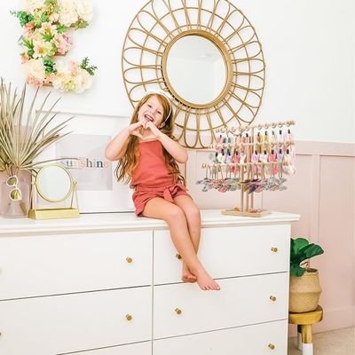 Decoração de prateleira de parede de madeira 3-Tier Baby Headband Holder Hairbands Display Stand