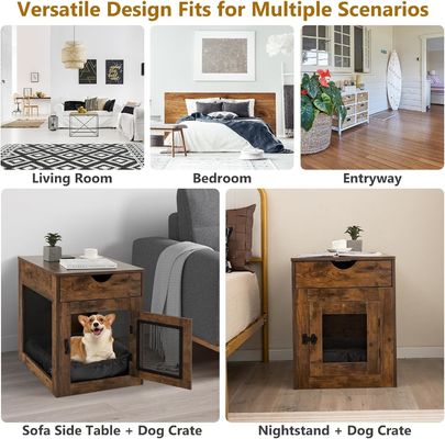 Mesa de cachorro de madeira com almofada removível e gaveta de armazenamento Cor de madeira cinza