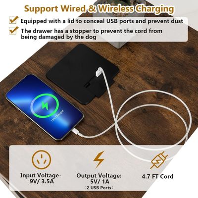 Mesa de cachorro de madeira com almofada removível e gaveta de armazenamento Cor de madeira cinza