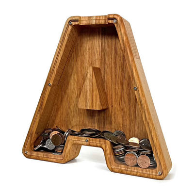 Carta Inglesa Banco de Porco de Madeira Banco de Dinheiro Personalizado de Alfabeto com 1,75 polegadas de espessura